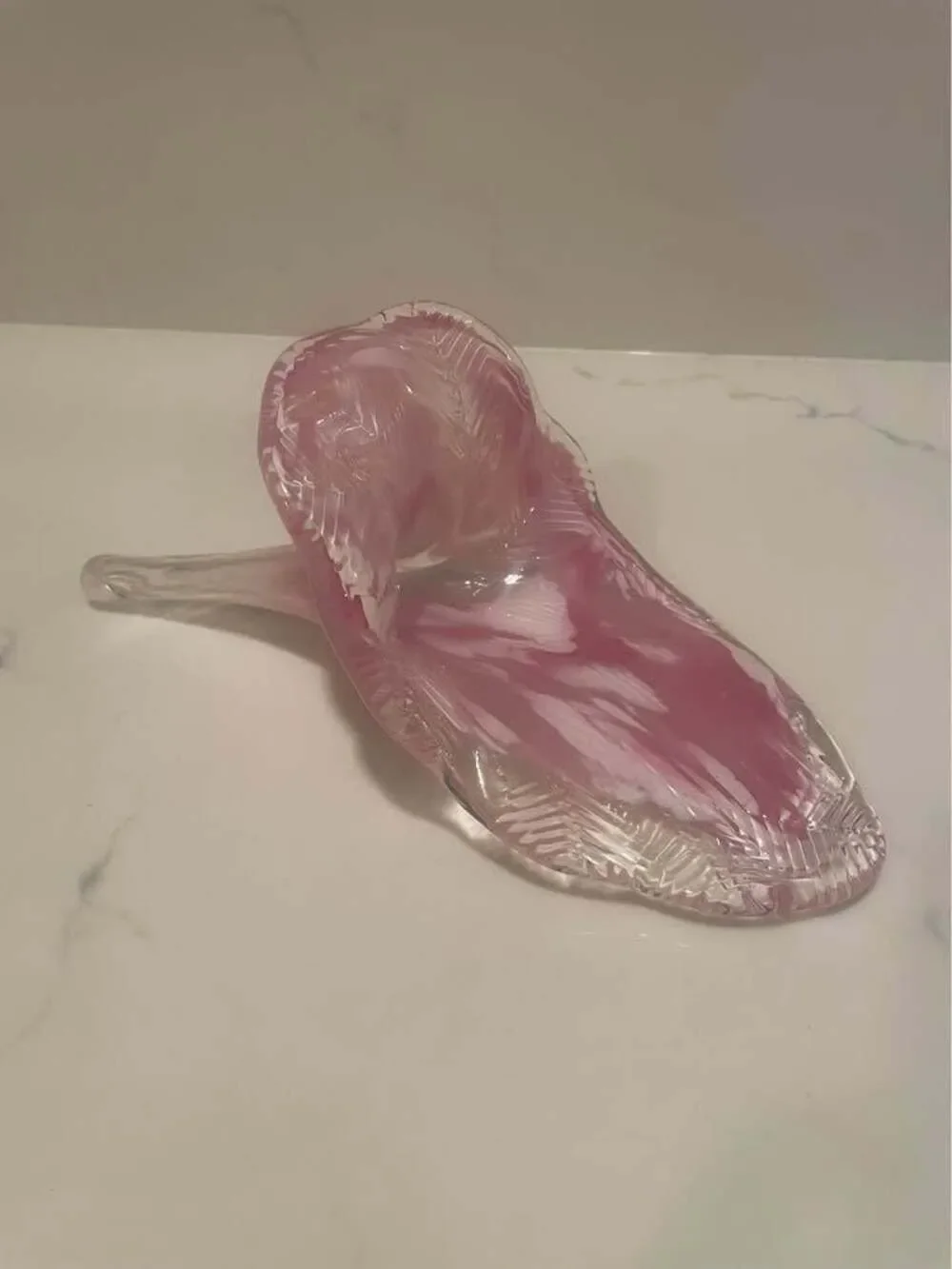 VINTAGE ART GLASS- PINK, WHITE AND CLEAR FLOWER VASE